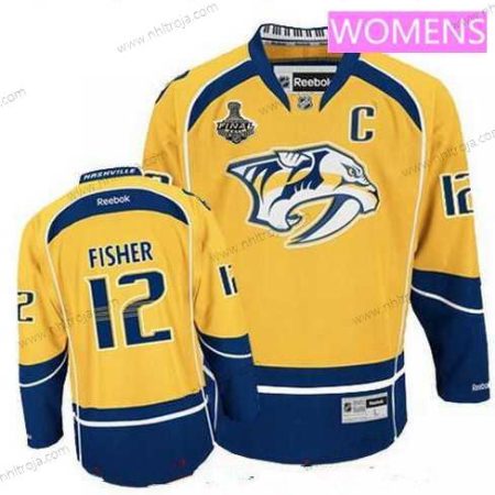 Herrar WoNashville Predators #12 Mike Fisher Gul 2017 Stanley Cup Finals C Patch Stitched NHL Reebok Hockey Tröjor