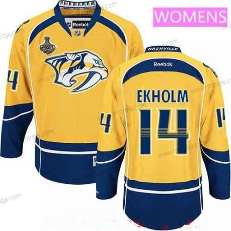 Herrar WoNashville Predators #14 Mattias Ekholm Gul 2017 Stanley Cup Finals Patch Stitched NHL Reebok Hockey Tröjor