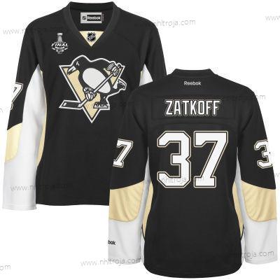 Herrar WoPittsburgh Penguins #37 Jeff Zatkoff Svart Team Color 2017 Stanley Cup NHL Finals Patch Tröjor