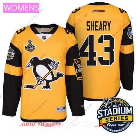 Herrar WoPittsburgh Penguins #43 Conor Sheary Gul Stadium Series 2017 Stanley Cup Finals Patch Stitched NHL Reebok Hockey Tröjor