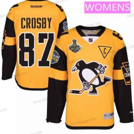 Herrar WoPittsburgh Penguins #87 Sidney Crosby Gul Stadium Series 2017 Stanley Cup Finals Patch Stitched NHL Reebok Hockey Tröjor