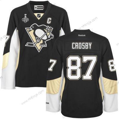 Herrar WoPittsburgh Penguins #87 Sidney Crosby Svart Team Color 2017 Stanley Cup NHL Finals C Patch Tröjor