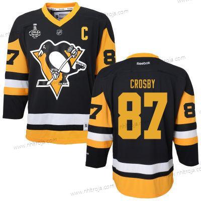 Herrar WoPittsburgh Penguins #87 Sidney Crosby Svart With Gul 2017 Stanley Cup NHL Finals C Patch Tröjor