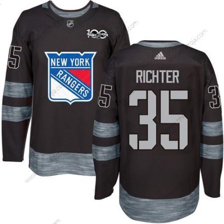 Herrar York New York Rangers #35 Mike Richter Svart 1917-2017 100th Jubileum Stitched NHL Tröjor