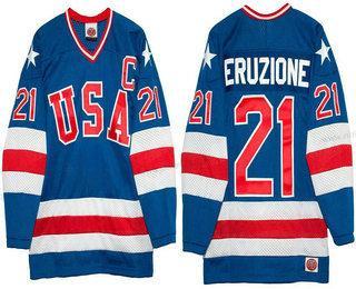 Nike Herrar 1980 Olympics USA #21 Mike Eruzione Royal Blå Stitched Vintage Ice Hockey Tröjor