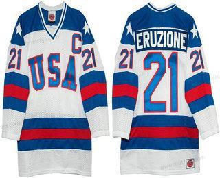 Nike Herrar 1980 Olympics USA #21 Mike Eruzione Vit Stitched Vintage Ice Hockey Tröjor