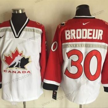 Nike Herrar 1998 Team Kanada #30 Martin Brodeur Vit Olympic Retro Stitched Hockey Tröjor