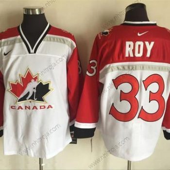 Nike Herrar 1998 Team Kanada #33 Patrick Roy Vit Olympic Retro Stitched Hockey Tröjor