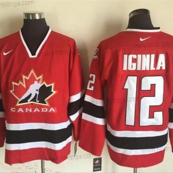 Nike Herrar 2002 Team Kanada #12 Jarome Iginla Röd Olympic Retro Stitched Hockey Tröjor