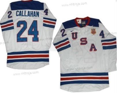 Nike Herrar 2010 Olympics USA #24 Ryan Callahan Vit Tröjor