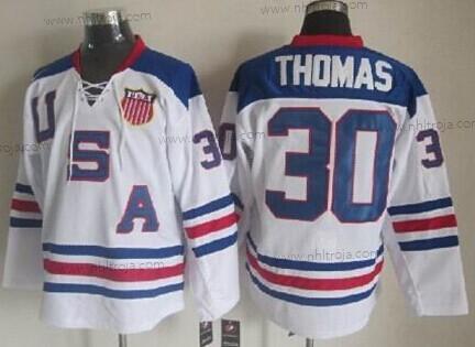 Nike Herrar 2010 Olympics USA #30 Tim Thomas Vit Tröjor