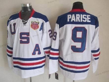 Nike Herrar 2010 Olympics USA #9 Zach Parise Vit Tröjor