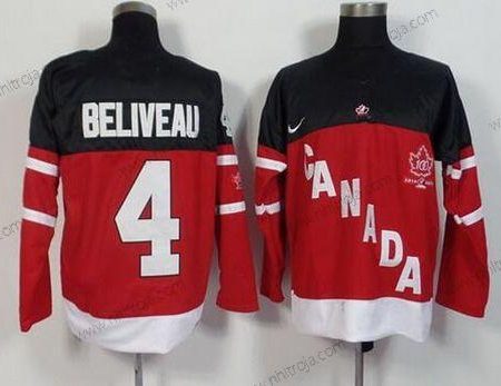 Nike Herrar 2014/15 Team Kanada #4 Jean Beliveau Retired Player Röd 100th Jubileum Tröjor