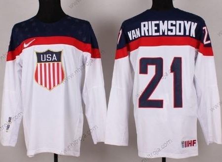 Nike Herrar 2014 Olympics USA #21 James Van Riemsdyk Vit Tröjor