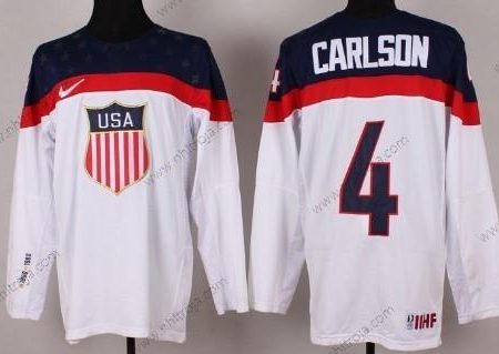 Nike Herrar 2014 Olympics USA #4 John Carlson Vit Tröjor