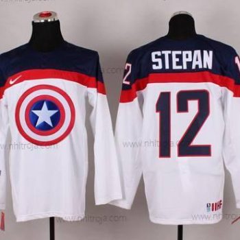 Nike Herrar 2015 Team USA #12 Derek Stepan Captain Amerika Vit Tröjor