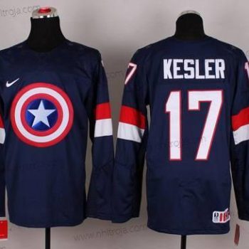 Nike Herrar 2015 Team USA #17 Ryan Kesler Captain Amerika Marin Blå Tröjor