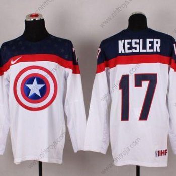 Nike Herrar 2015 Team USA #17 Ryan Kesler Captain Amerika Vit Tröjor