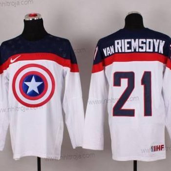 Nike Herrar 2015 Team USA #21 James Van Riemsdyk Captain Amerika Vit Tröjor