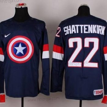 Nike Herrar 2015 Team USA #22 Kevin Shattenkirk Captain Amerika Marin Blå Tröjor