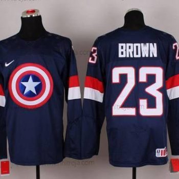 Nike Herrar 2015 Team USA #23 Dustin Brown Captain Amerika Marin Blå Tröjor