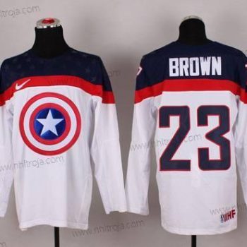 Nike Herrar 2015 Team USA #23 Dustin Brown Captain Amerika Vit Tröjor