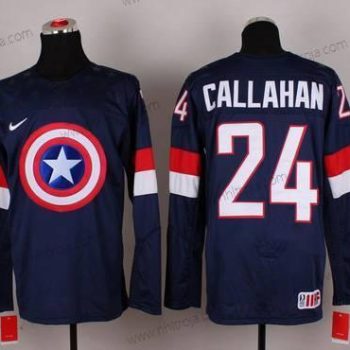 Nike Herrar 2015 Team USA #24 Ryan Callahan Captain Amerika Marin Blå Tröjor