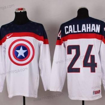 Nike Herrar 2015 Team USA #24 Ryan Callahan Captain Amerika Vit Tröjor