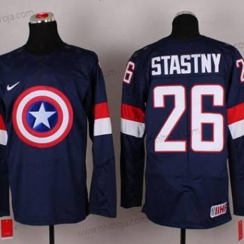 Nike Herrar 2015 Team USA #26 Paul Stastny Captain Amerika Marin Blå Tröjor