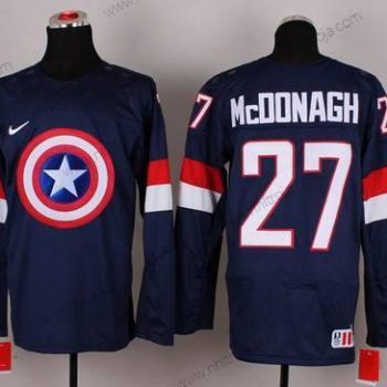 Nike Herrar 2015 Team USA #27 Ryan Mcdonagh Captain Amerika Marin Blå Tröjor