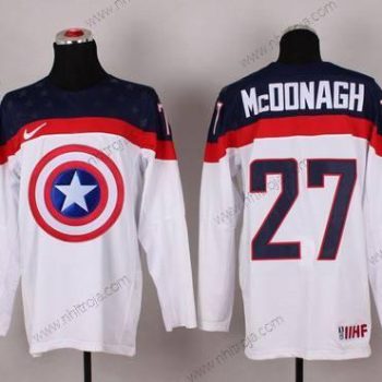 Nike Herrar 2015 Team USA #27 Ryan Mcdonagh Captain Amerika Vit Tröjor