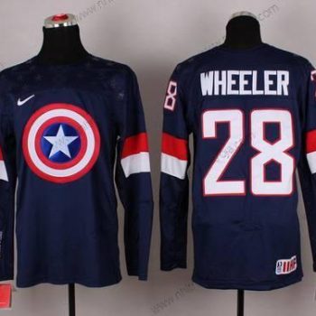 Nike Herrar 2015 Team USA #28 Blake Wheeler Captain Amerika Marin Blå Tröjor