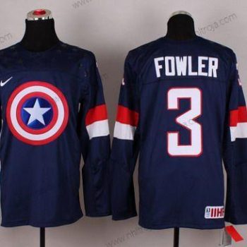 Nike Herrar 2015 Team USA #3 Cam Fowler Captain Amerika Marin Blå Tröjor