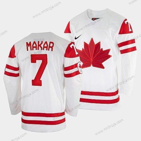 Nike Herrar Cale Makar Kanada Hockey Vit 2022 Beijing Vinter #7 Olympic Hemma Tröjor