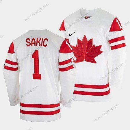 Nike Herrar Joe Sakic Kanada Hockey Vit 2022 Vinter Olympic #1 Salt Lake City Tröjor