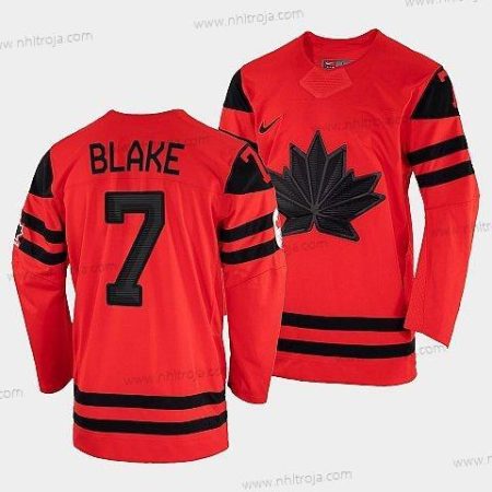 Nike Herrar Kanada Hockey Rob Blake Röd 2022 Vinter Olympic #7 Guld Winner Tröjor