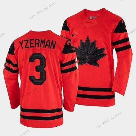 Nike Herrar Kanada Hockey Steve Yzerman Röd 2022 Vinter Olympic #3 Guld Winner Tröjor