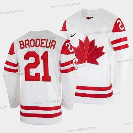 Nike Herrar Martin Brodeur Kanada Hockey Vit 2022 Vinter Olympic #21 Salt Lake City Tröjor