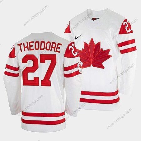 Nike Herrar Shea Theodore Kanada Hockey Vit 2022 Beijing Vinter #27 Olympic Hemma Tröjor