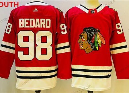 Ungdomen Chicago Blackhawks #98 Connor Bedard Röd Svart Stitched Tröjor