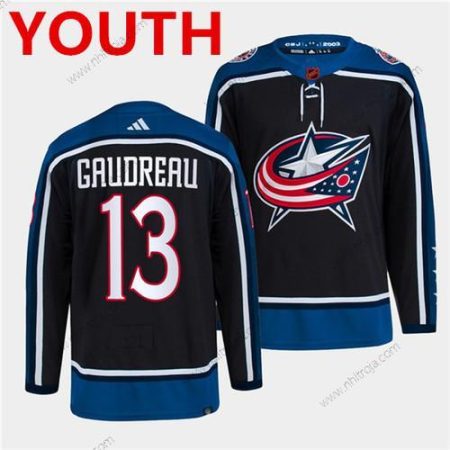 Ungdomen Columbus Blue Jackets #13 Johnny Gaudreau Marin 2022 Omvänd Retro Stitched Tröjor