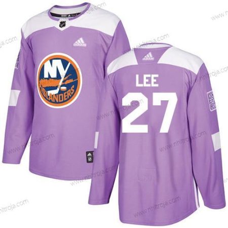 Ungdomen New York Islanders #27 Anders Lee Lila Autentisk Bekämpar cancer Stitched NHL Tröjor