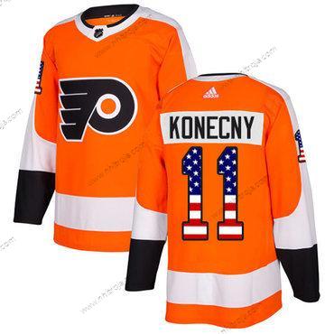 Ungdomen Philadelphia Flyers #11 Travis Konecny Orange Autentisk USA Flag Stitched NHL Hemma Tröjor