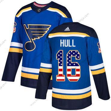 Ungdomen St. Louis Blues #16 Brett Hull Blå Autentisk USA Flag Stitched NHL Hemma Tröjor