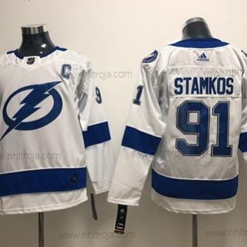 Ungdomen Tampa Bay Lightning #91 Steven Stamkos Vit Road Autentisk Stitched NHL Tröjor