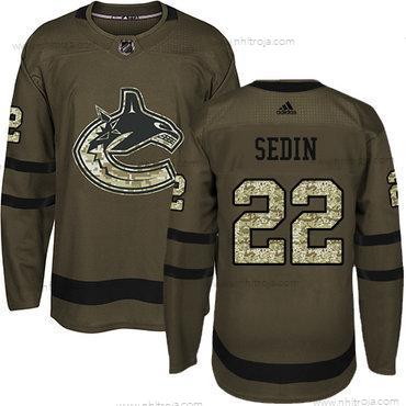 Ungdomen Vancouver Canucks #22 Daniel Sedin Grön Salute to Service Stitched NHL Tröjor