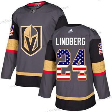 Ungdomen Vegas Golden Knights #24 Oscar Lindberg Grå Autentisk USA Flag Stitched NHL Hemma Tröjor