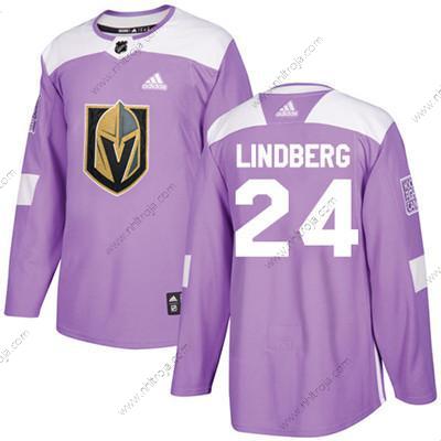 Ungdomen Vegas Golden Knights #24 Oscar Lindberg Lila Autentisk Bekämpar cancer Stitched NHL Tröjor