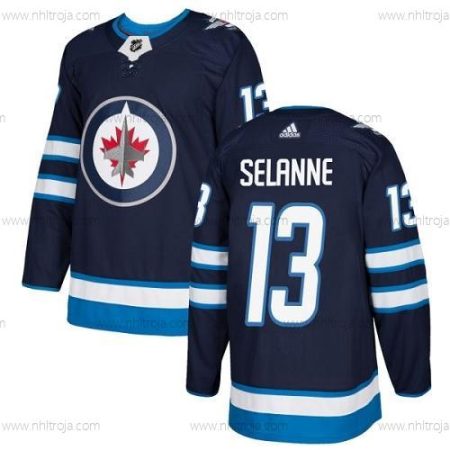 Ungdomen Winnipeg Jets #13 Teemu Selanne Marin Blå Autentisk Stitched NHL Hemma Tröjor