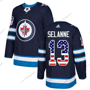 Ungdomen Winnipeg Jets #13 Teemu Selanne Marin Blå Autentisk USA Flag Stitched NHL Hemma Tröjor